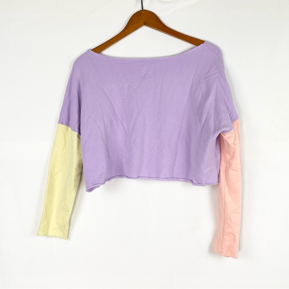 LoveShackFancy x Beach Riot Jennifer Cropped Sweatshirt Pastel Color Blocking - Picture 3 of 5